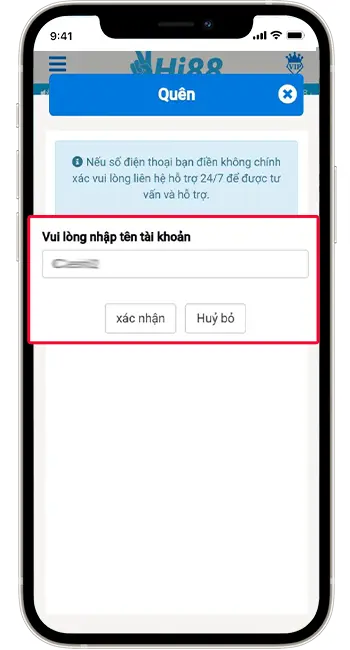 Bước 2: Nhập " TÊN TÀI KHOẢN " → ấn " XÁC NHẬN"